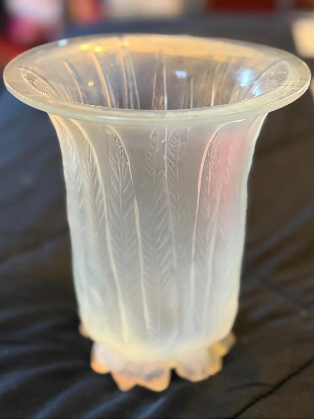 Rene Lalique Eucalyptus Opalescent Frosted Glass Vase